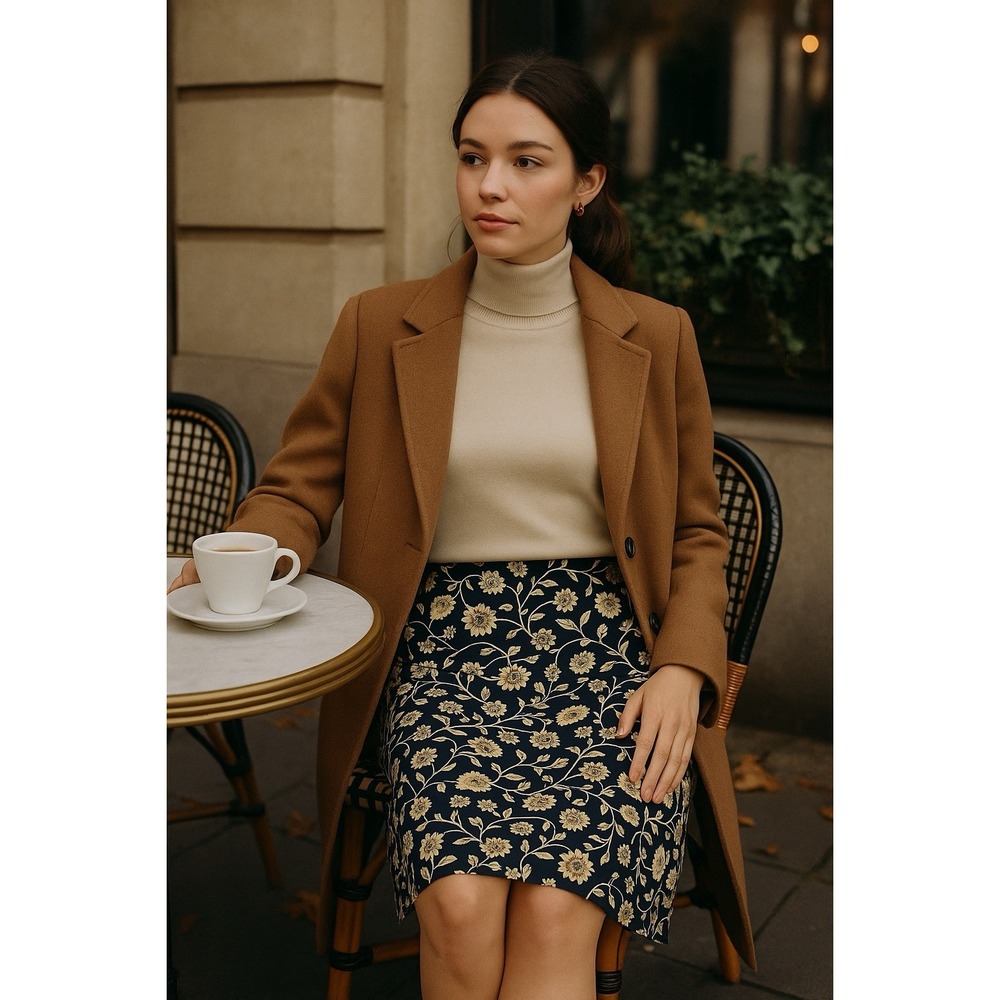 Vintage Silk Land 100% Silk Navy & Yellow Floral Skirt | Size M/L